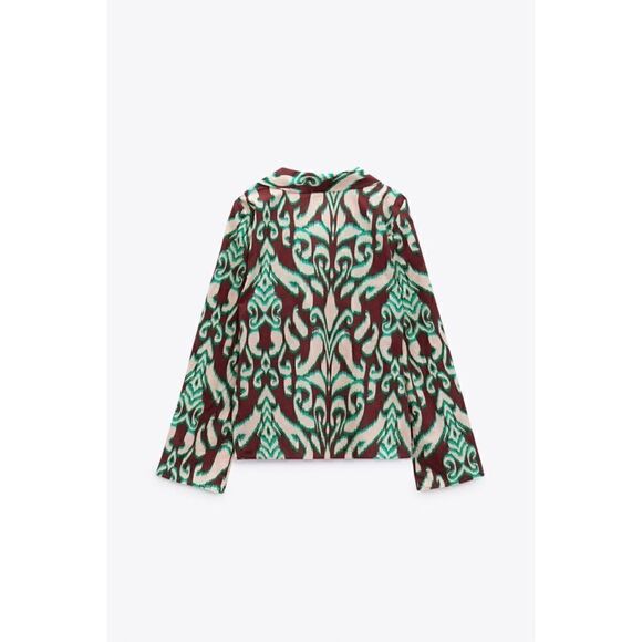 NWT Zara The Selena Blouse Printed Collared V-Neckline Tie Front Long Sleeve Top - Picture 6 of 13